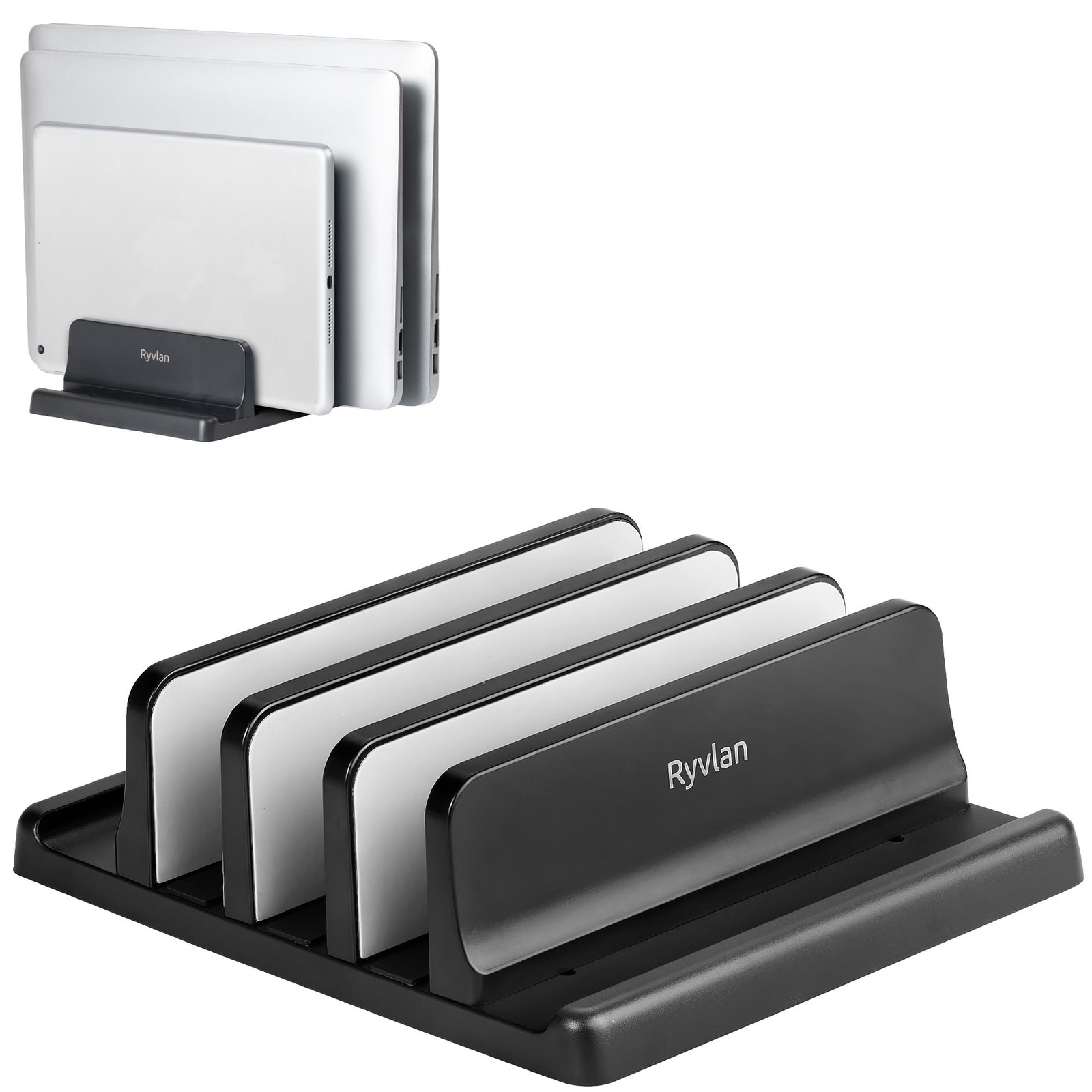 Vertical Laptop Stand, 3 Slot Adjustable Laptop Storage Rack and Desk Organiz...