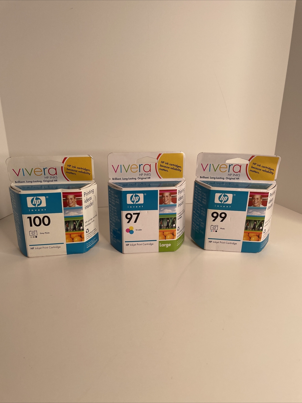 Lot Of 3 HP Ink Jet Ink Cartridge 99 Photo 97 Tri-Color 100 Gray NEW Exp 2007