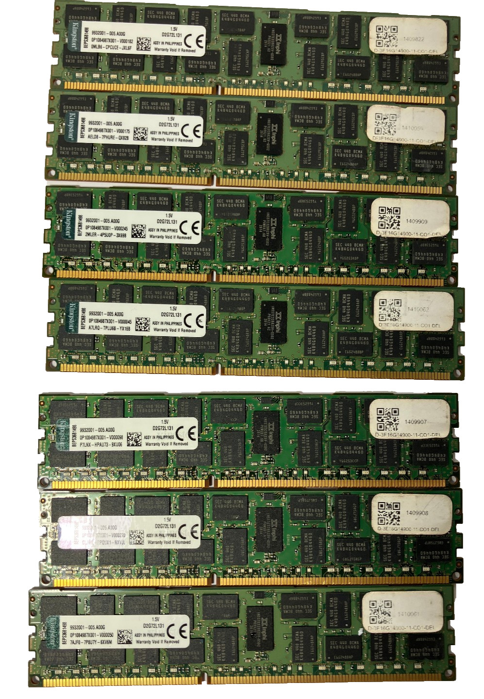 LOT of 7 Kingston D2G72L131 16GB 2Rx4 PC3-14900R RDIMM DDR3 Server Memory RAM