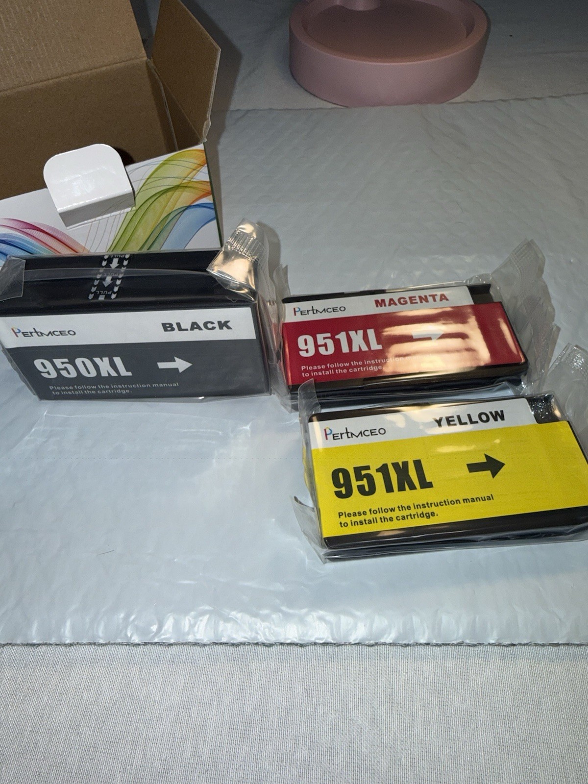 Pertmceo 950XL 951XL Ink Cartridge Set 3-Pack Black Magenta Yellow HP Compatible