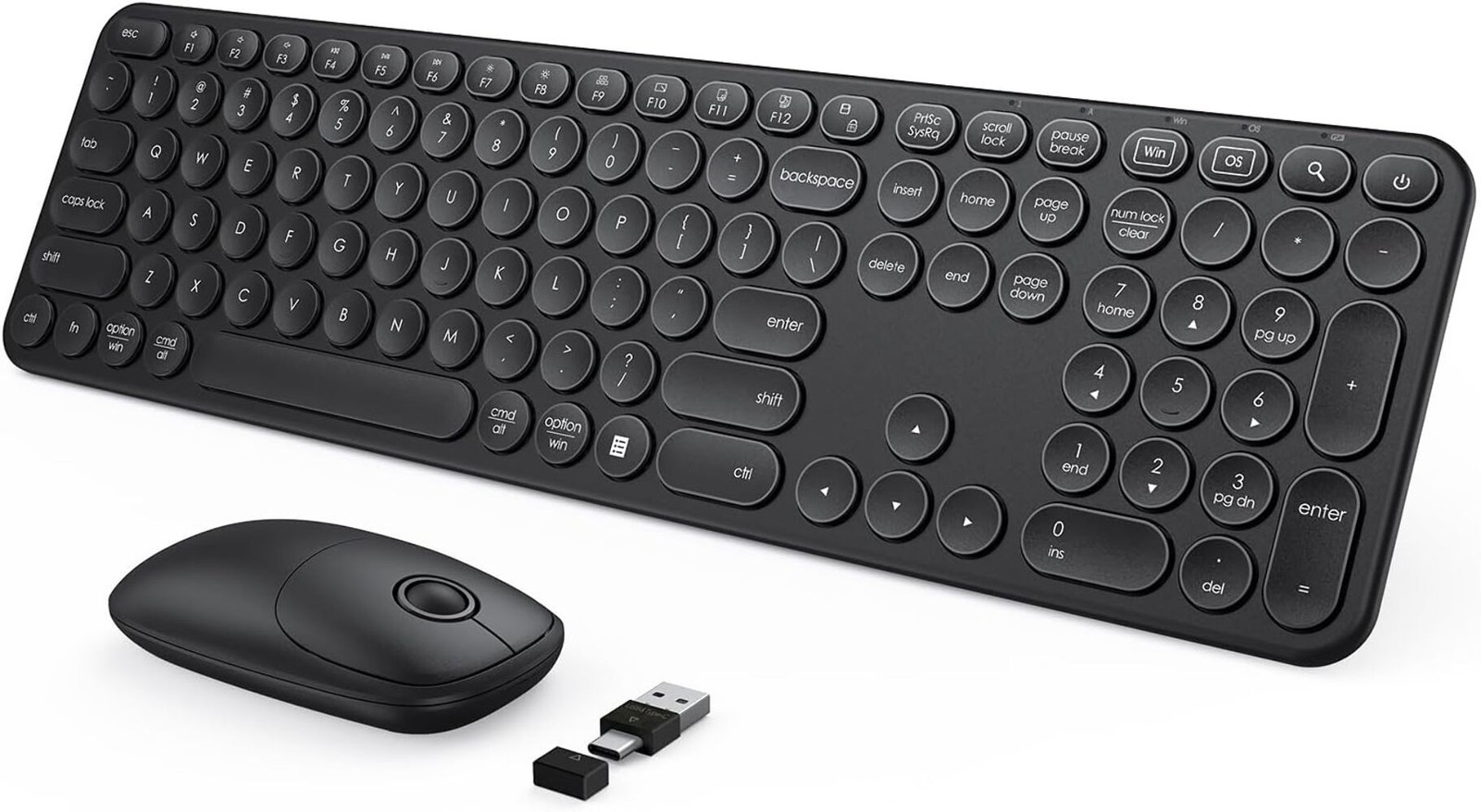 seenda Wireless Keyboard and Mouse, USB & Type C 2-in-1 Receiver, Full Size Blac