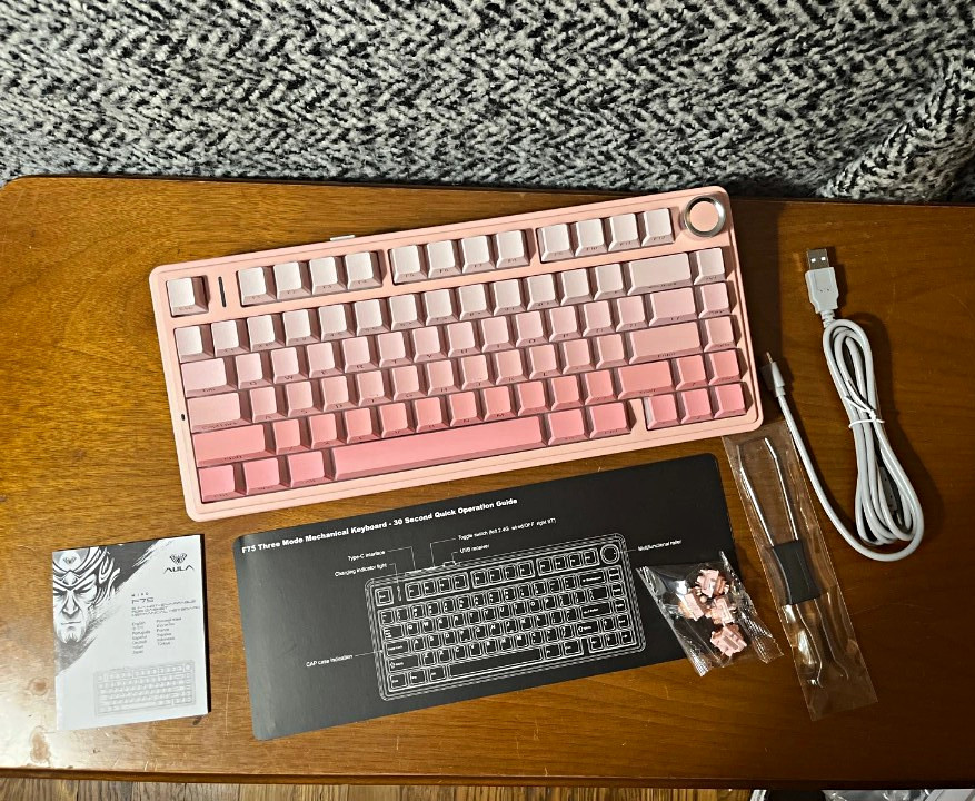 AULA F75 Mechanical Keyboard Pink RGB Silent Switches Bluetooth Wireless Wired