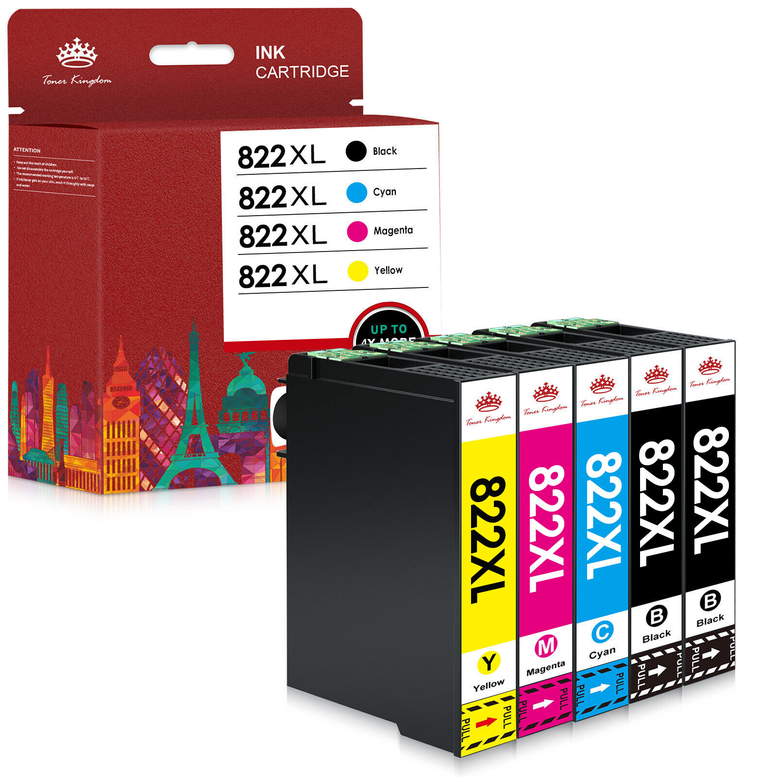 5Pack 822XL T882XL Ink Cartridge For Epson WorkForce Pro WF-3820 WF-4834 WF-4833