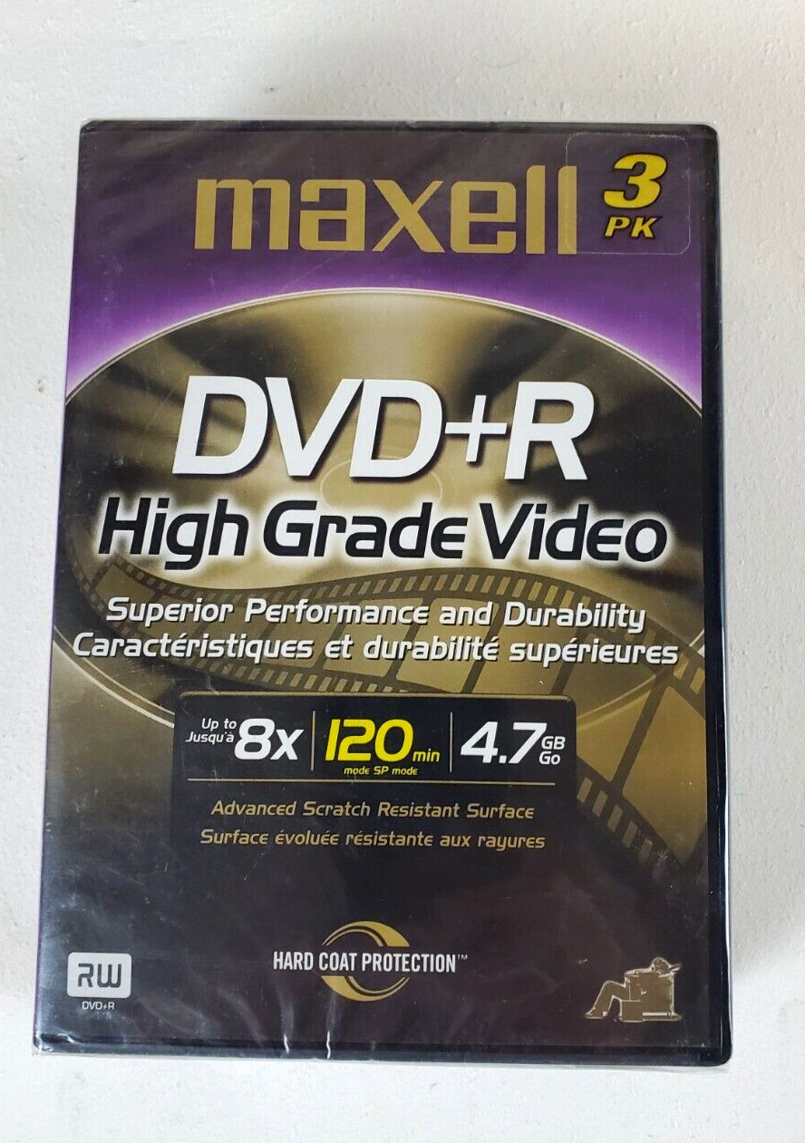 Maxell DVD+R 3 Pack Sealed 120 Min 4.7GB 8X High Grade Video Blank Discs + Cases
