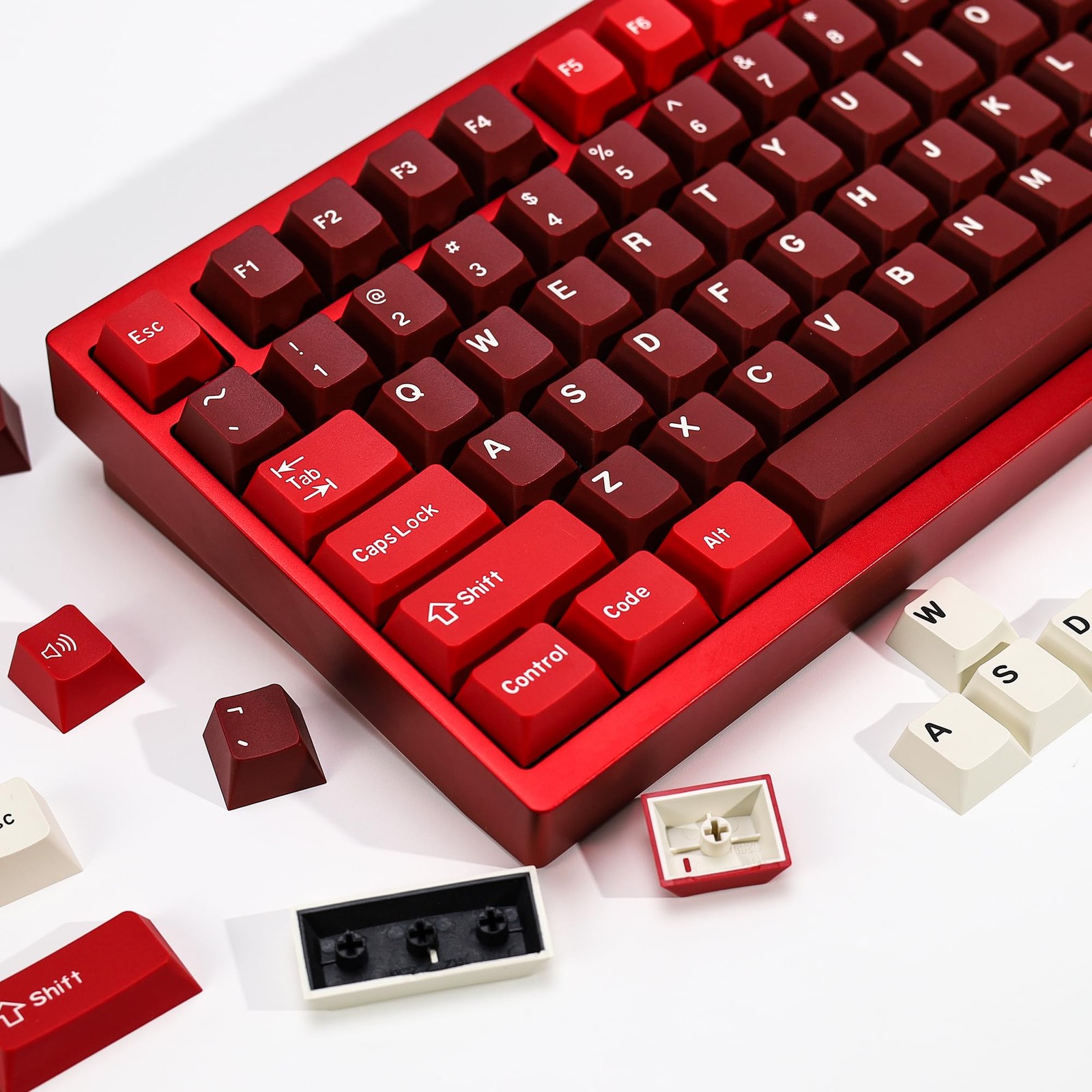 KBDiy Jamon PBT Double Shot Keycap Set,174 Keys Red Custom Key Cap Keycaps 70...