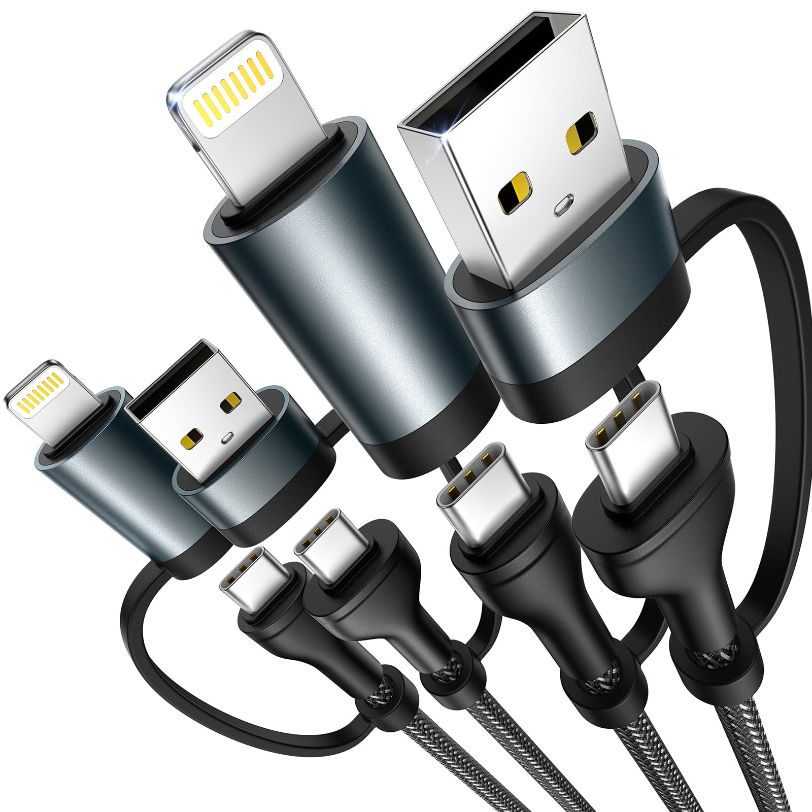 4 in 1 Charging Cable [2Pack 6.6FT] 6.6 FT 4 1 2Pack, Black