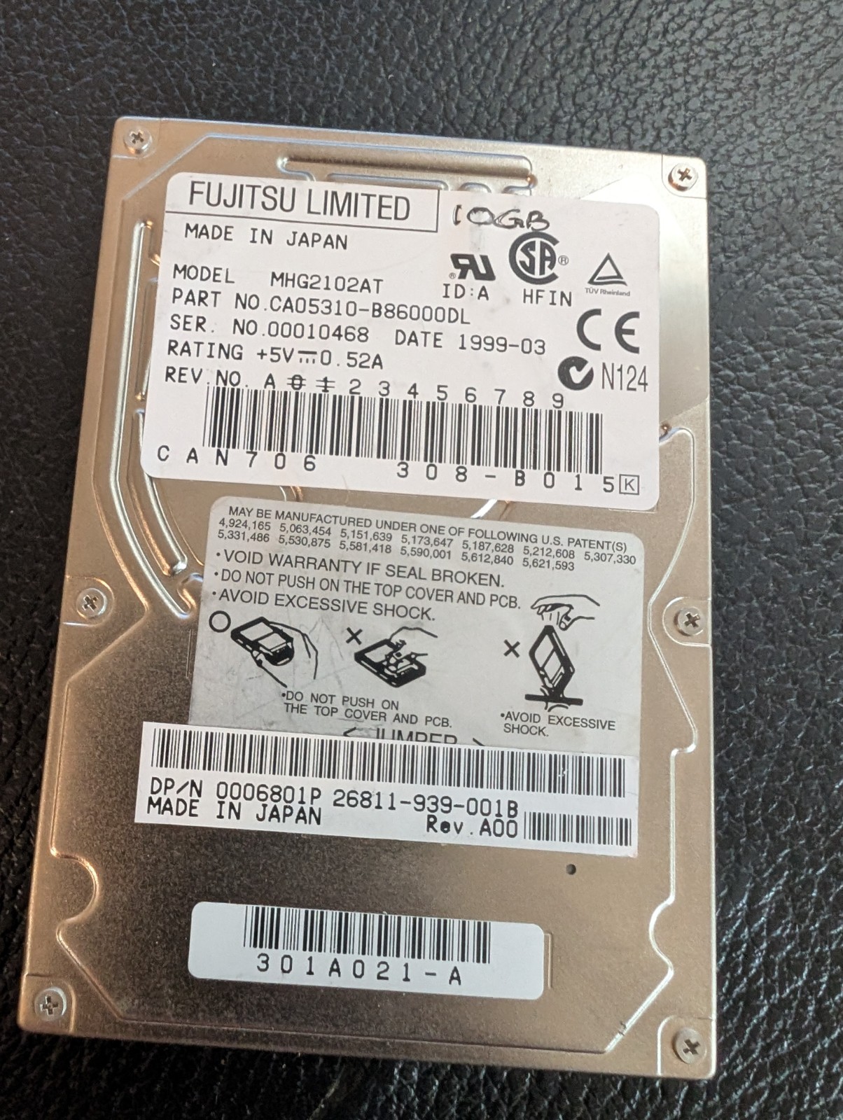 TESTED Rare Fujitsu MHG2102AT 10.2Gb 2.5" Laptop IDE PATA Hard Drive THICK