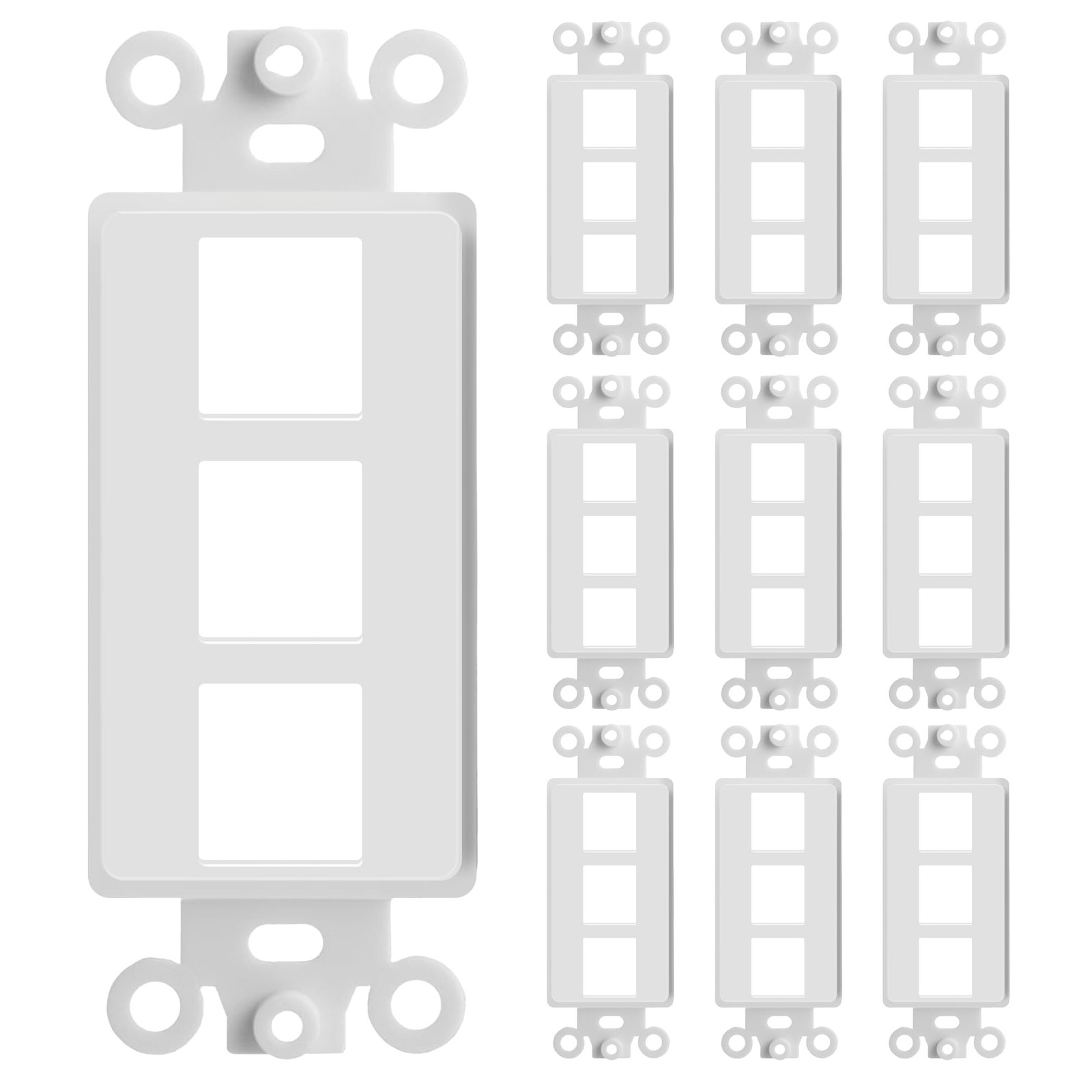 3Port Decora Wall Plate 1Gang Keystone Insert Jack Single White 10 PCS
