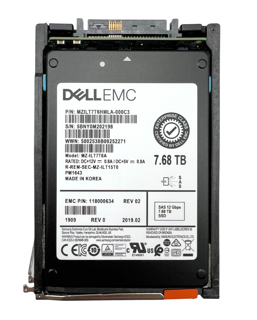 Samsung EMC 7.68TB SAS 12G 2.5 MZ-ILT7T6A FLASH SSD 118000634 98%+ HEALTH (512)
