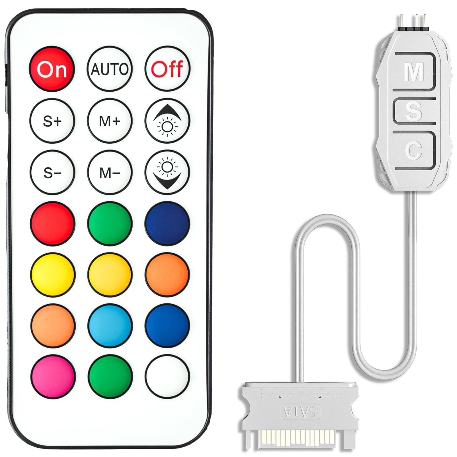 White ARGB Controller Kit, 21 Key Remote Control Mini RGB PC Fan Controller H...
