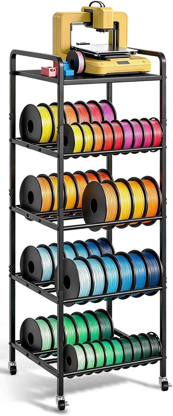 3D Printer Filament Storage Rack with Wheels, 5-Tier Metal 2 Rows Filament Shelf