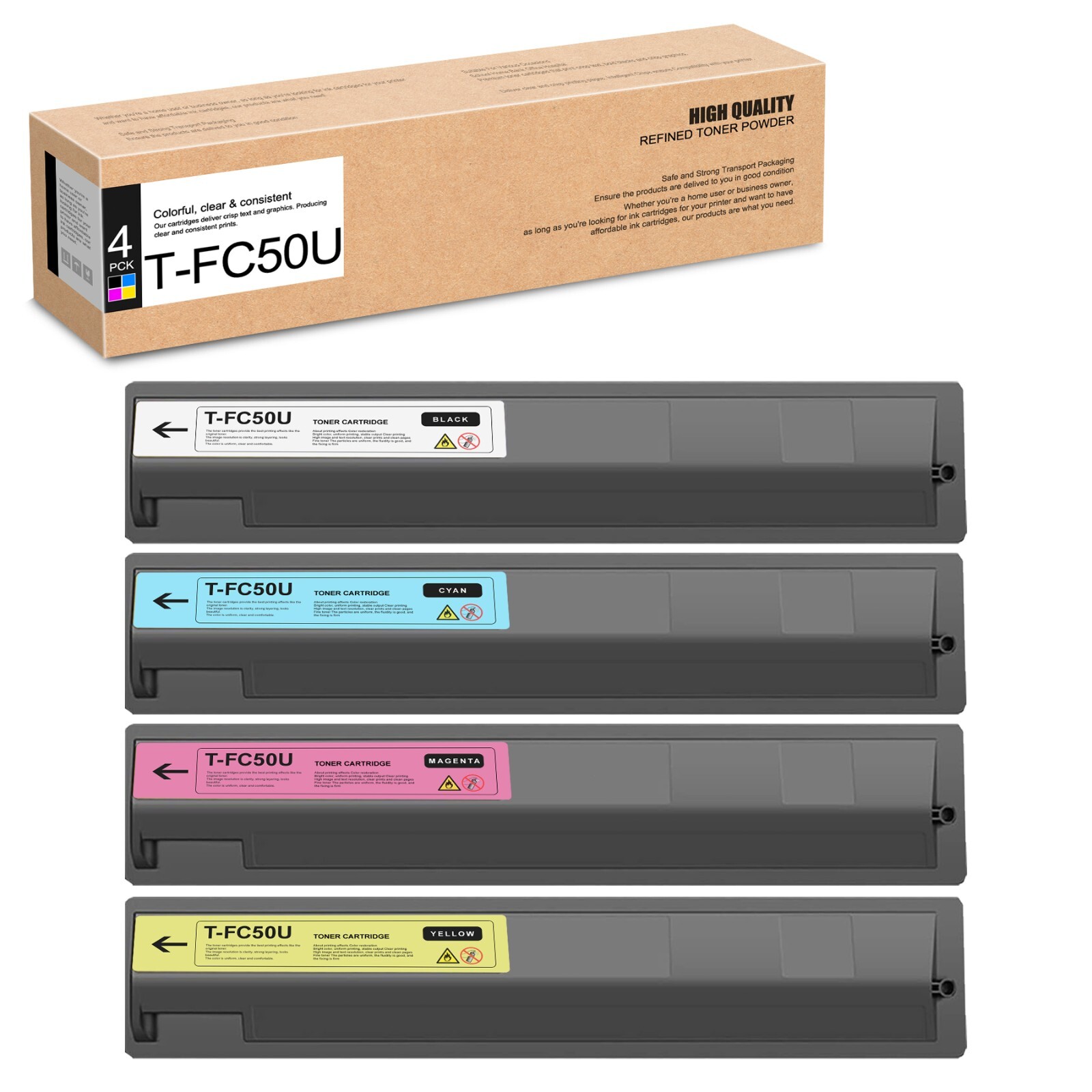 4 Pack T-FC50U Toner Cartridge Set CMYK for E-Studio 2555C 3555C 3055C 5055C 