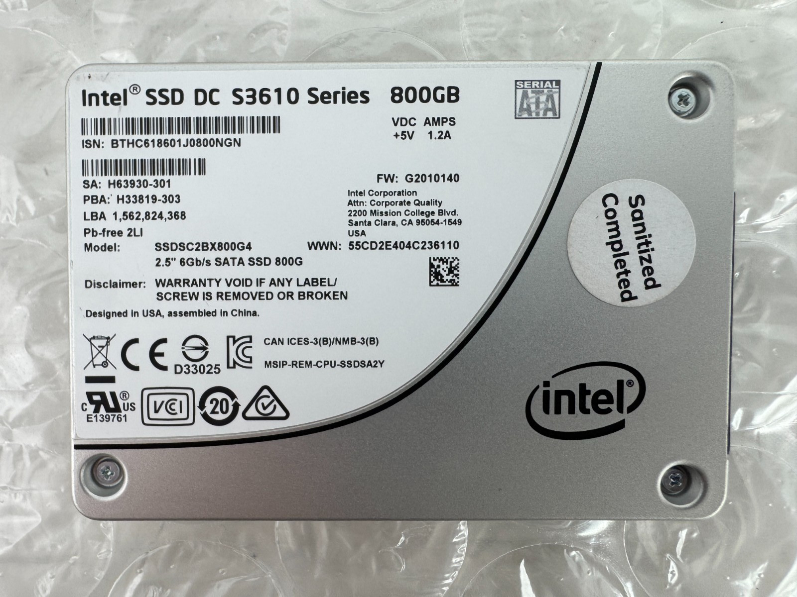Intel SSD DC S3610 Series 800GB 2.5" 6Gb/s SATA SSDSC2BX800G4