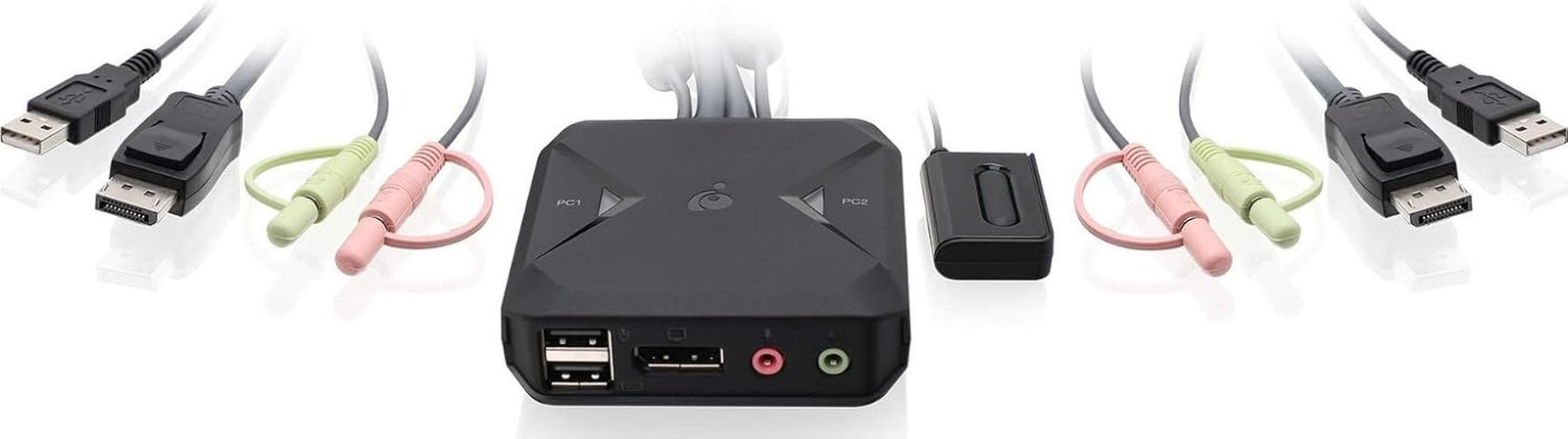2-Port USB Displayport Cable KVM Switch - 4K 30Hz - Remote Switch Button - Plug
