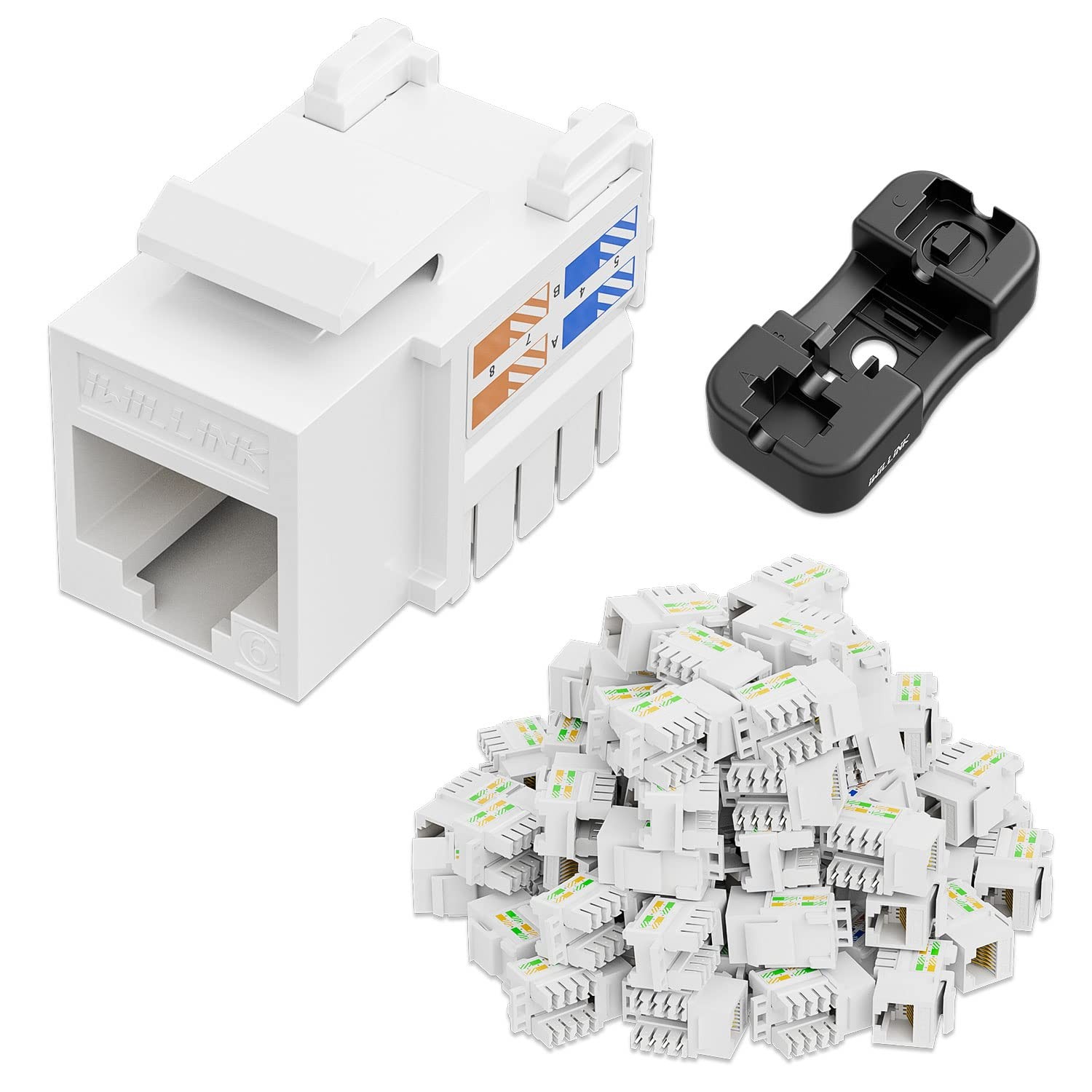 iwillink 10Gbps Cat6 Keystone Jack and Punch-Down Stand, 50-Pack, RJ45