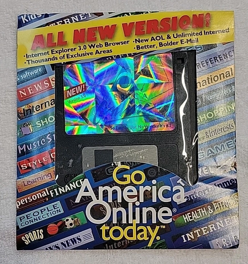 America Online Version 3.0 Windows 3.5" Floppy Disk, AOL Vintage 1997 Hologram
