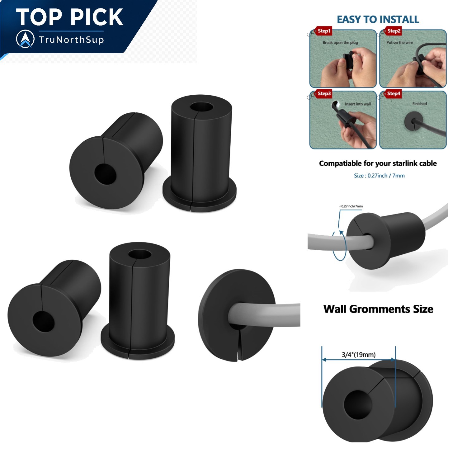 Starlink Grommets 4pcs 3/4 inch Silicone Wall Cable Pass Through Bushings