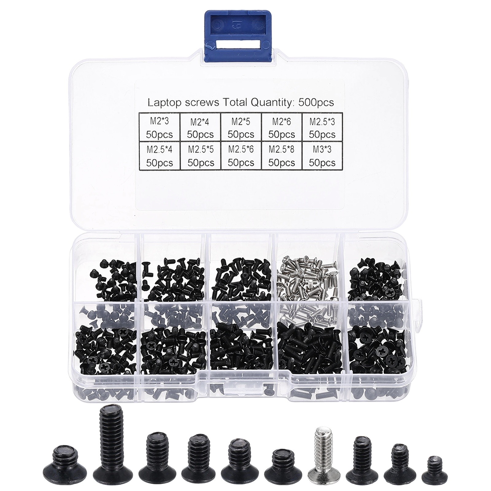 500Pcs Laptop Computer Screw for Universal Laptops PC Case DIY, Black/Silver