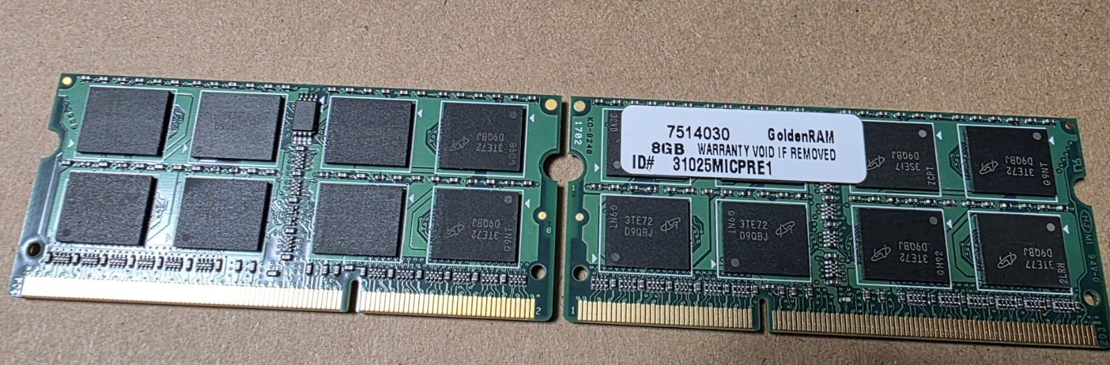 GoldenRAM 8GB DDR3L-1600 PC3L-12800S 204-Pin SODIMM 2Rx8 Micron NOS