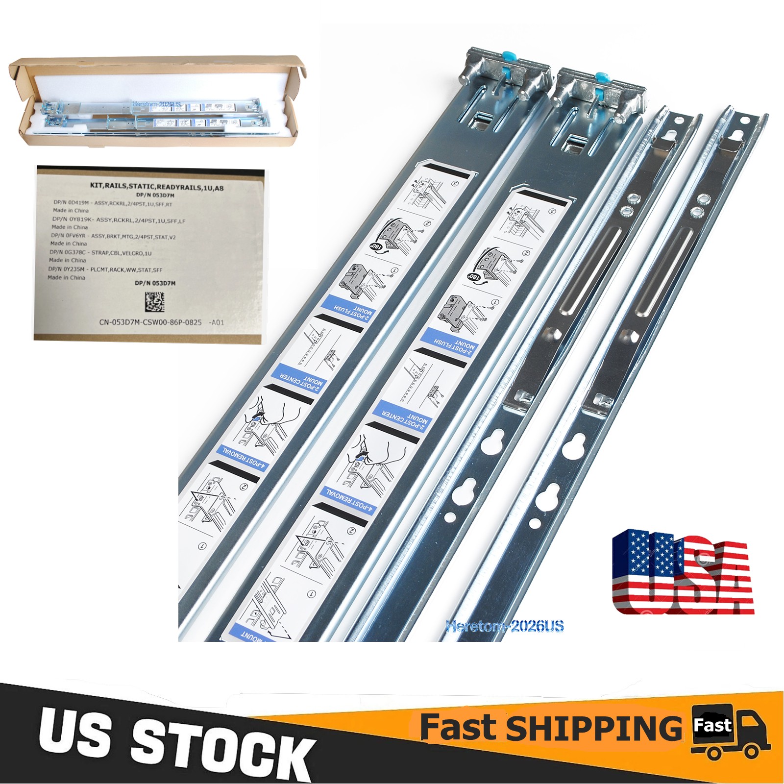 Dell 053D7M 1U Static Ready Rails Kit PowerEdge R420 R620 R630 R440 R640 R740