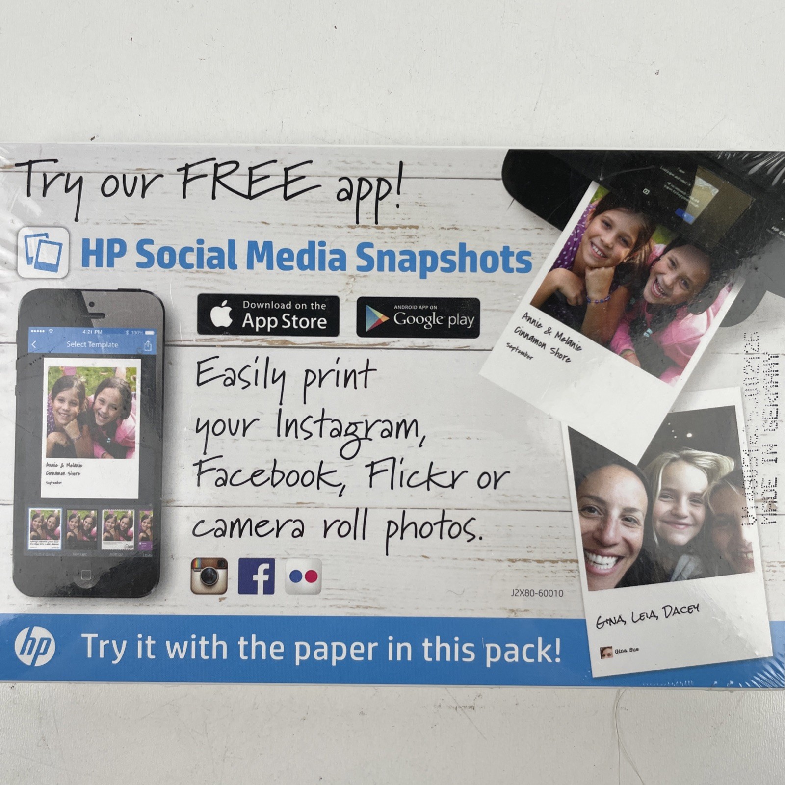 HP Social Media Snapshots 4”x6” Photo Paper 50 Each New J15