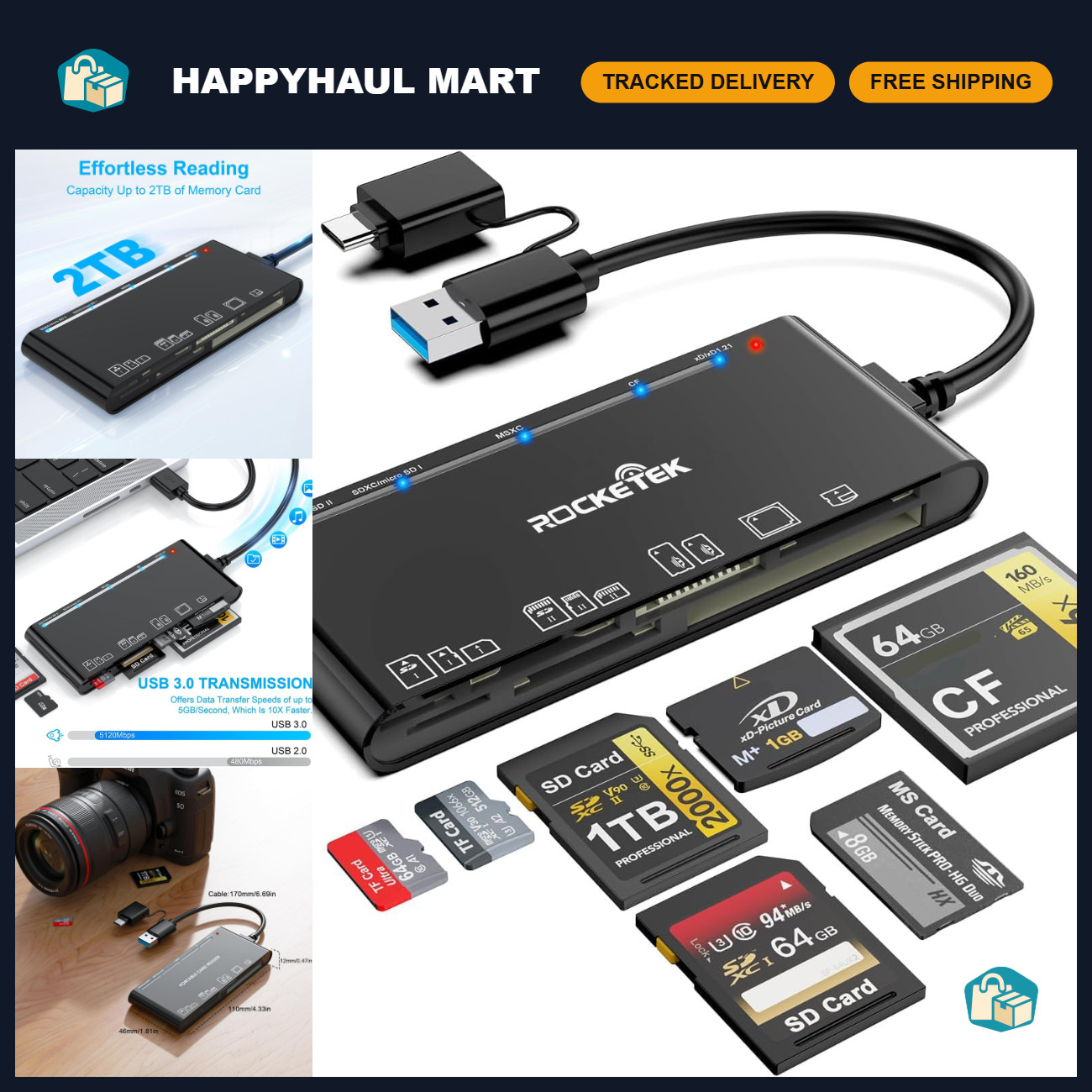 7-in-1 Multi Card Reader USB 3.0 & USB-C for SD Micro SD CF MS xD Cards - Univer