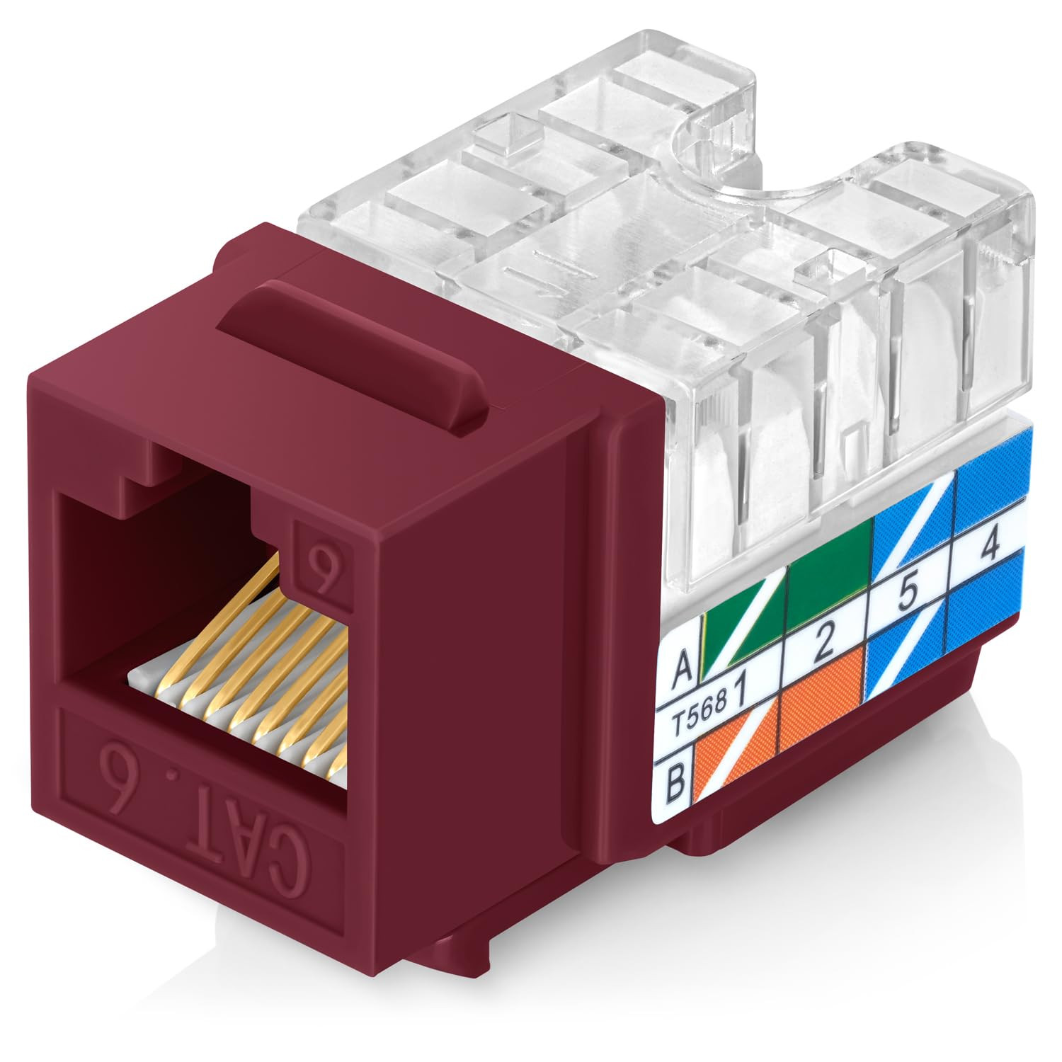 Everest 90 Degree RJ45 Cat6 Keystone Jacks Slim Profile 100-Pack Red