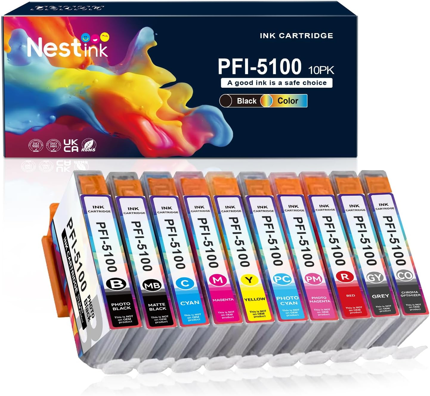 PFI-5100 Ink Cartridge 10-Pack High Capacity PFI5100 Ink Replacement for Canon P