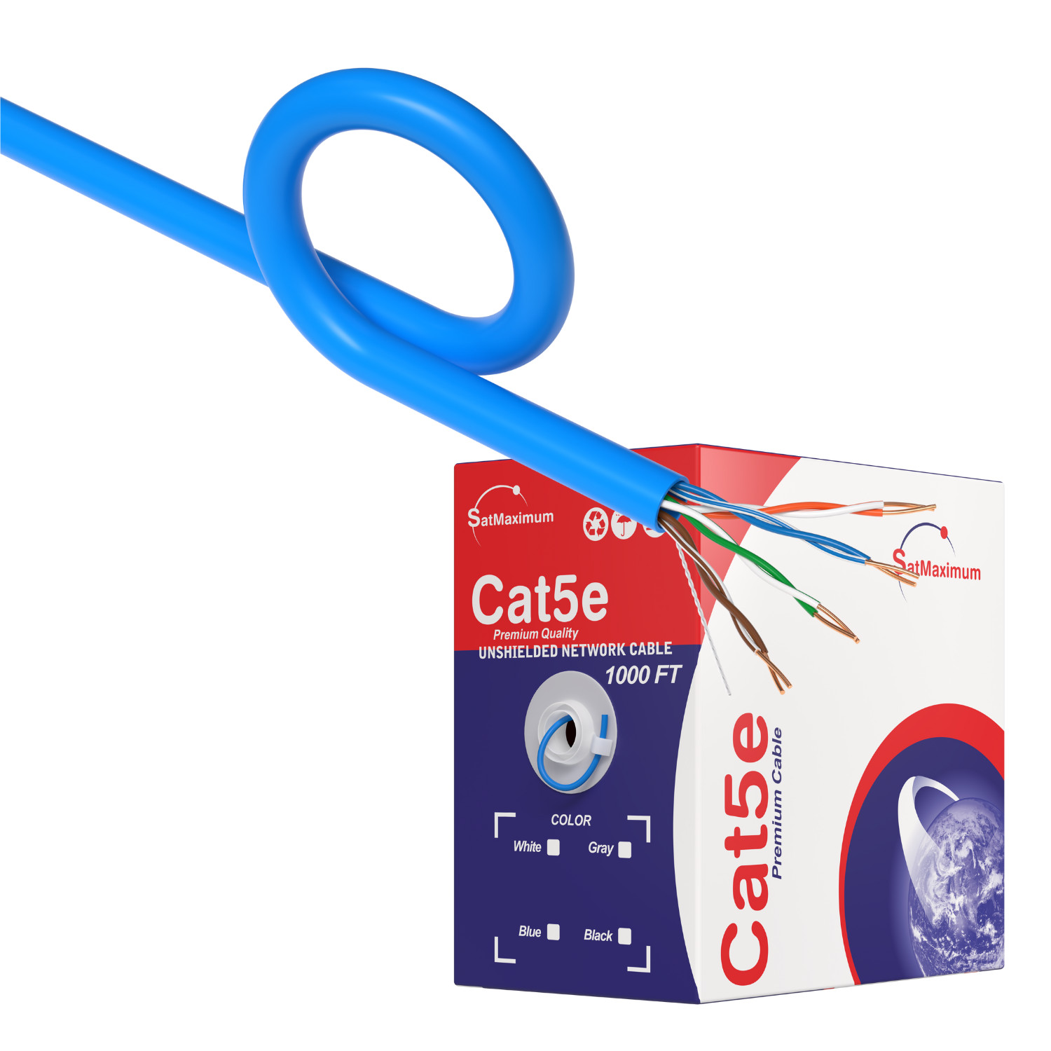 CAT5E 1000FT UTP Solid Network Ethernet Cable CAT5 Internet Wire RJ45 LAN BLUE