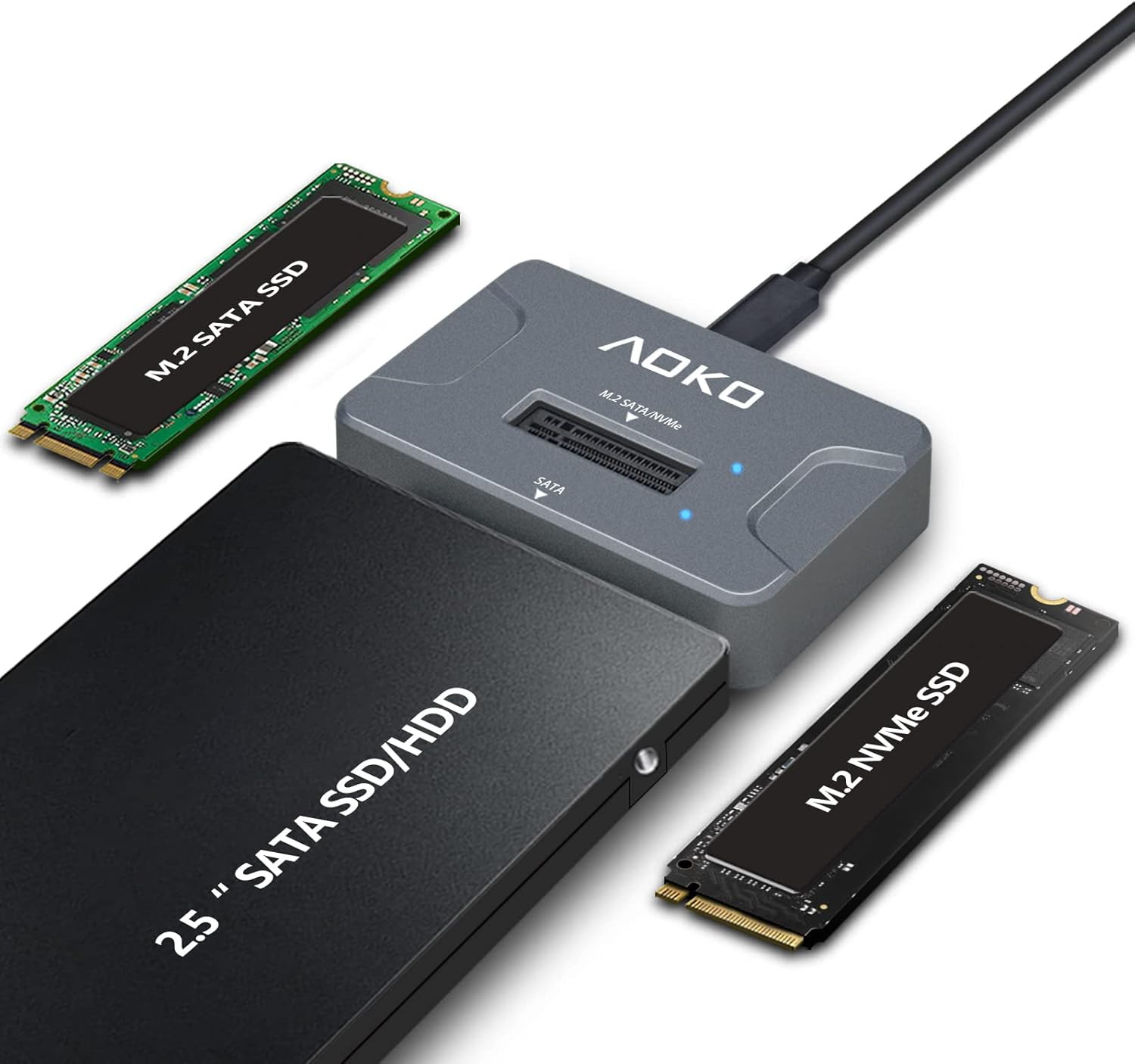 AOKO Nvme to USB 3.2(10Gbps) SSD Reader Docking Station – Portable M.2 SSD to US