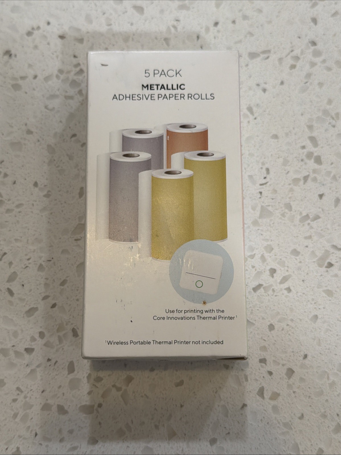Core Innovations 5 Pack Metallic Adhesive Thermal Paper Rolls Gold Silver