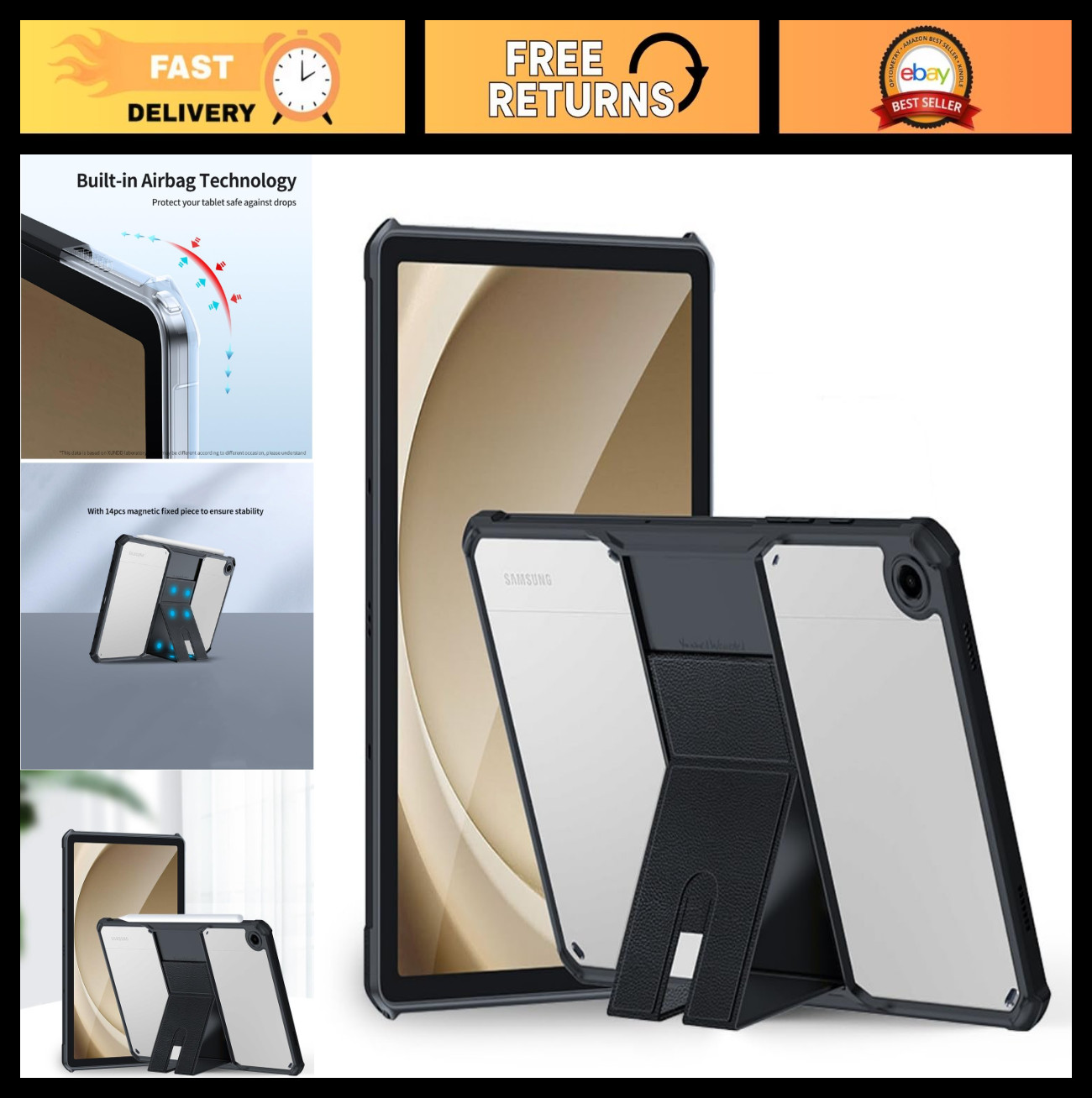 Clear Kickstand Case for Samsung Galaxy Tab A11/A9 8.7" - Slim, Light, Drop Safe