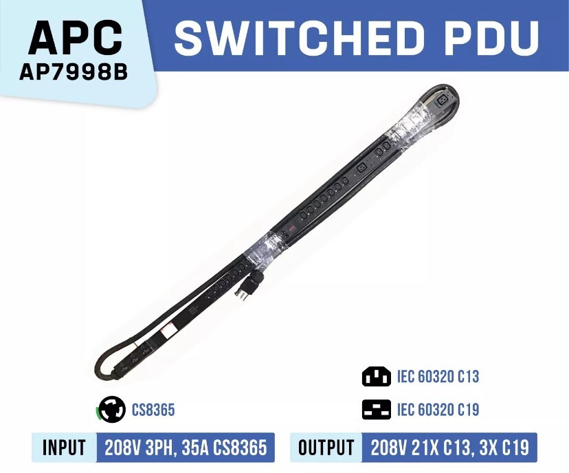 APC AP7998B Switched PDU Power Distribution Unit 0U 35A 208V 21xC13 3xC19