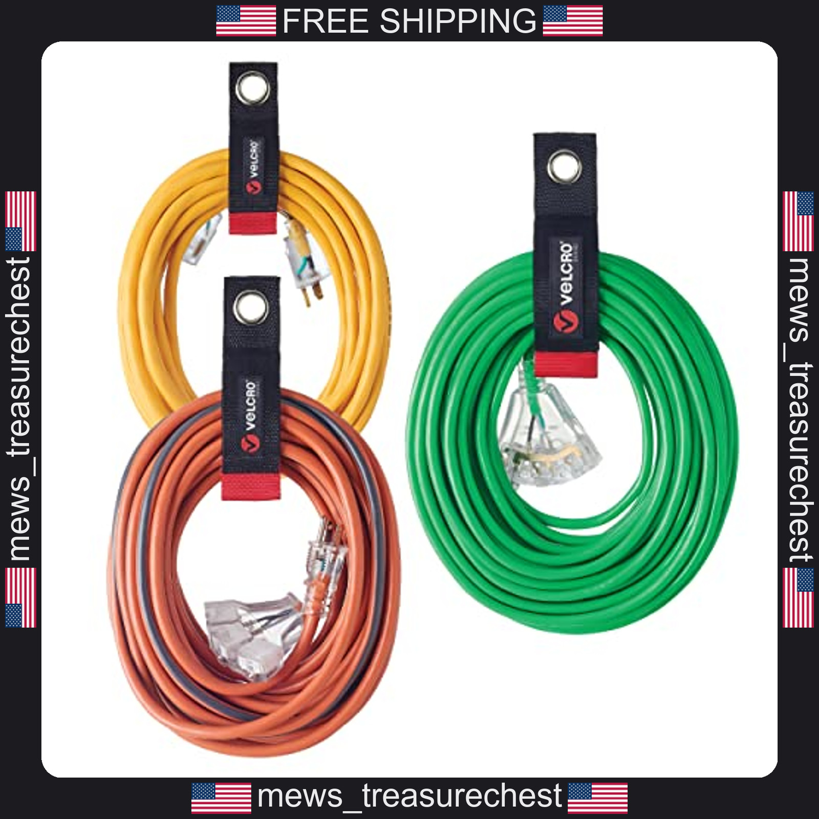 Extension Cord Organizer Straps VELCRO Easy Hang Variety Pack Black