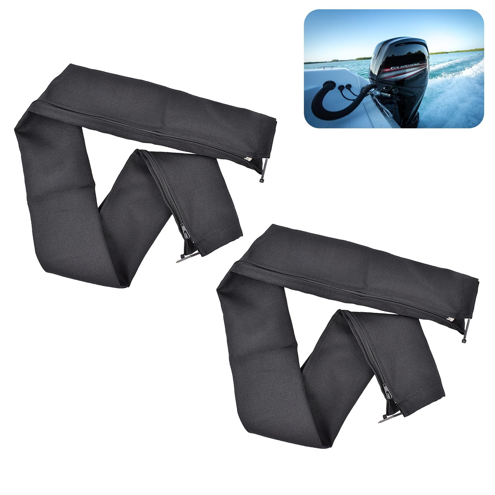 2 PCS 48 Inch Black Zippered Trolling Motor Cable Sleeve Cover Protector