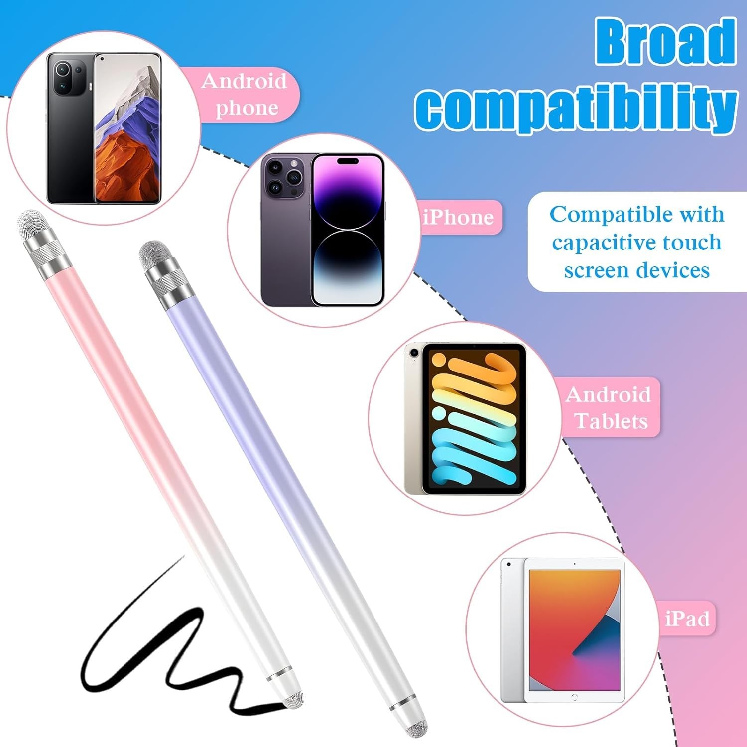 2PCS Universal Stylus Pens for Touch Screens - Compatible with iPhone, iPad
