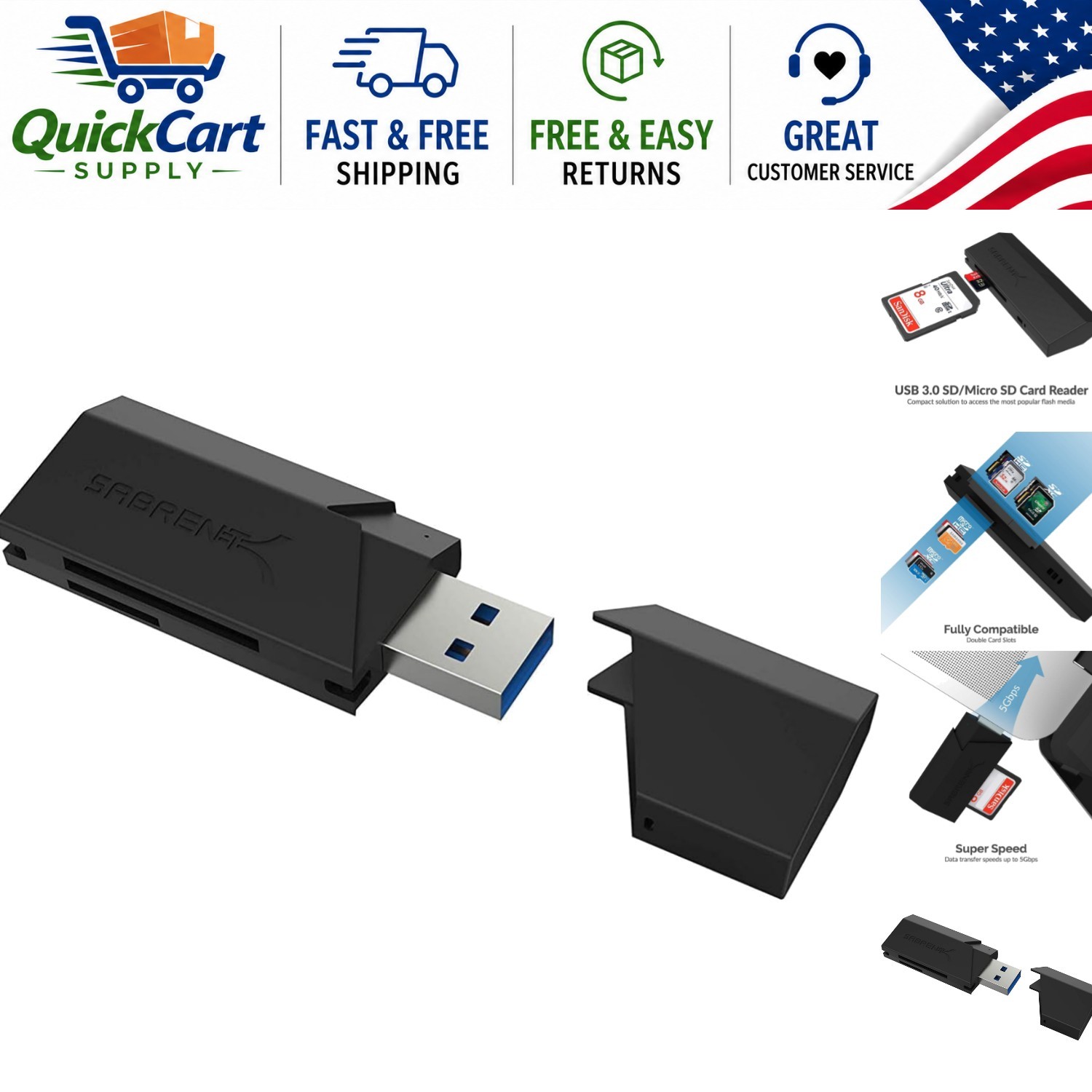 Elegant Black USB 3.0 Card Reader - SuperFast Data Transfer for On-the-Go Access