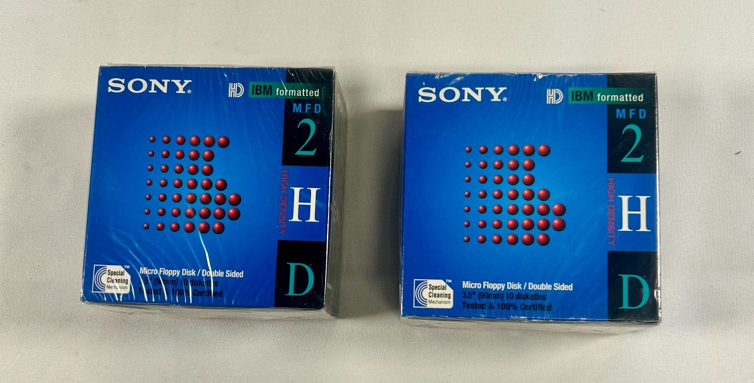 Two 10-Packs of Sony Micro Floppy Disk Double Sided 3.5" 90mm 10MFD-2HD 1.44MB