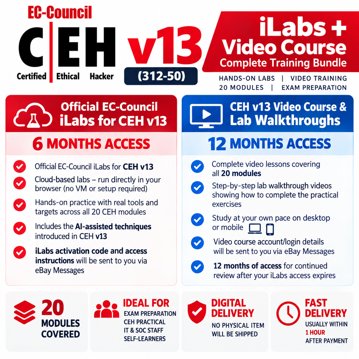 CEH v13 AI -  Official EC-Council iLabs 6-Month + 12-M Video  Guide