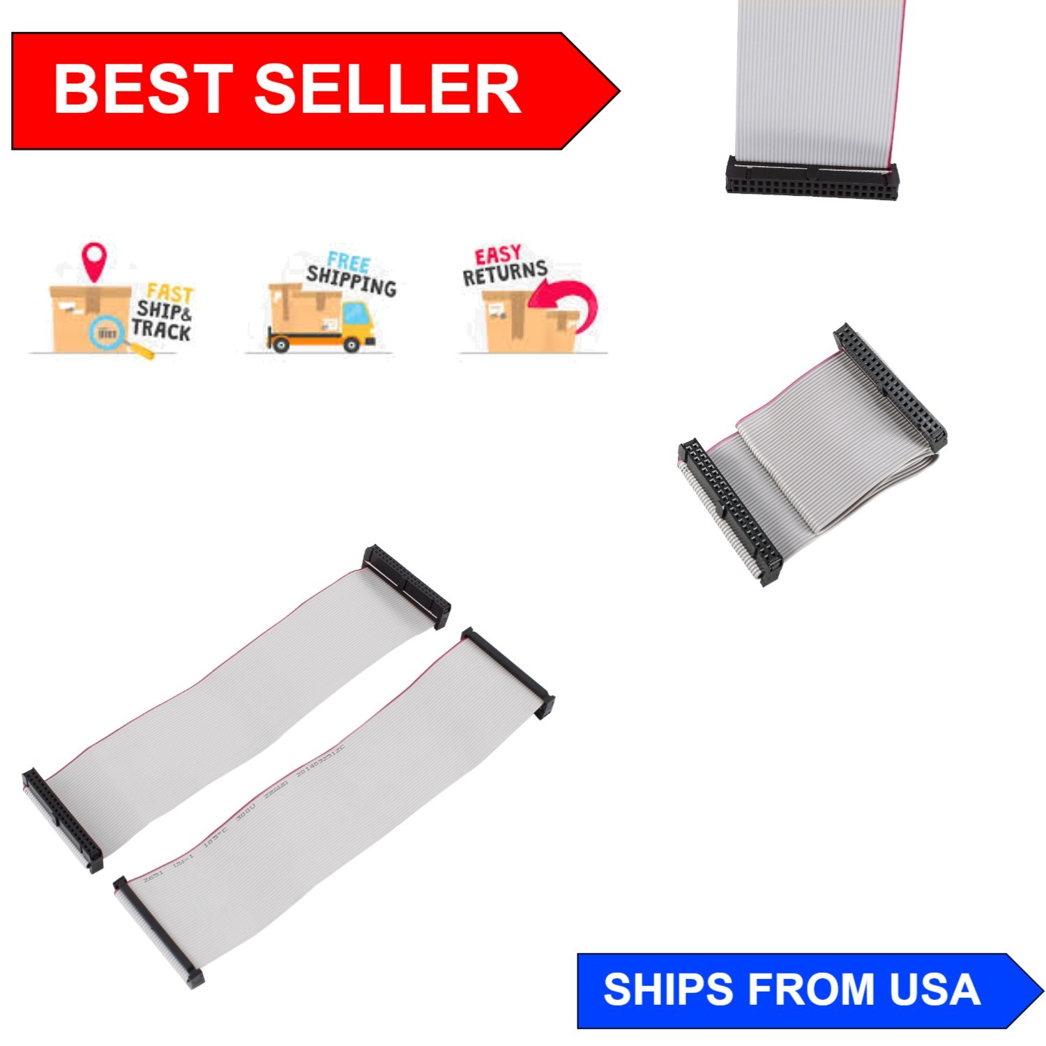 2-Pcs 20cm 40-Pin Female to Female IDE Flat Ribbon Cable - Reliable Connections
