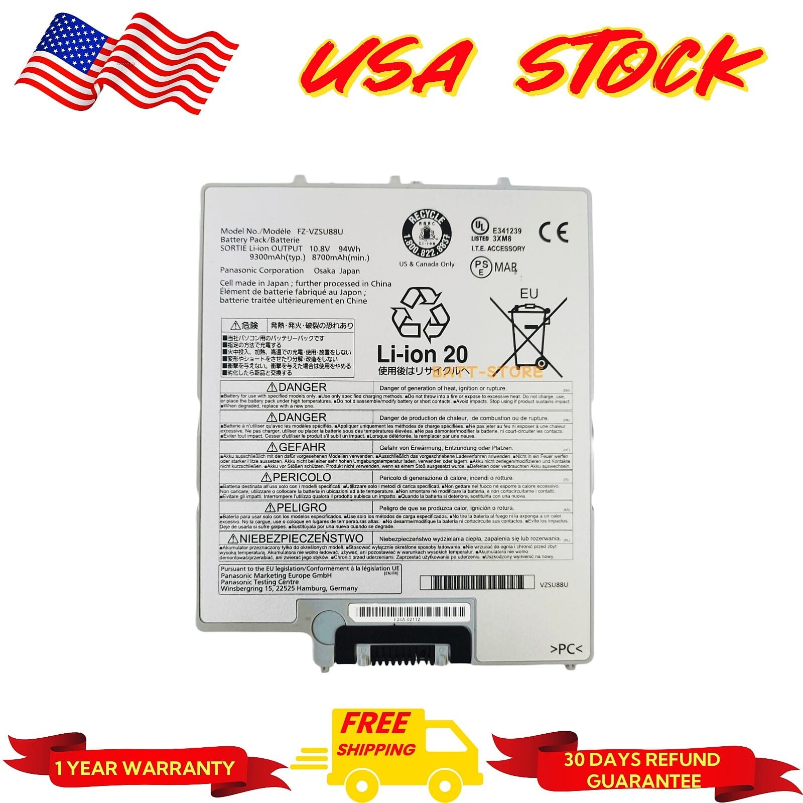 94Wh FZ-VZSU88U New Battery for Panasonic PANASONIC Toughpad FZ-G1 FZG1