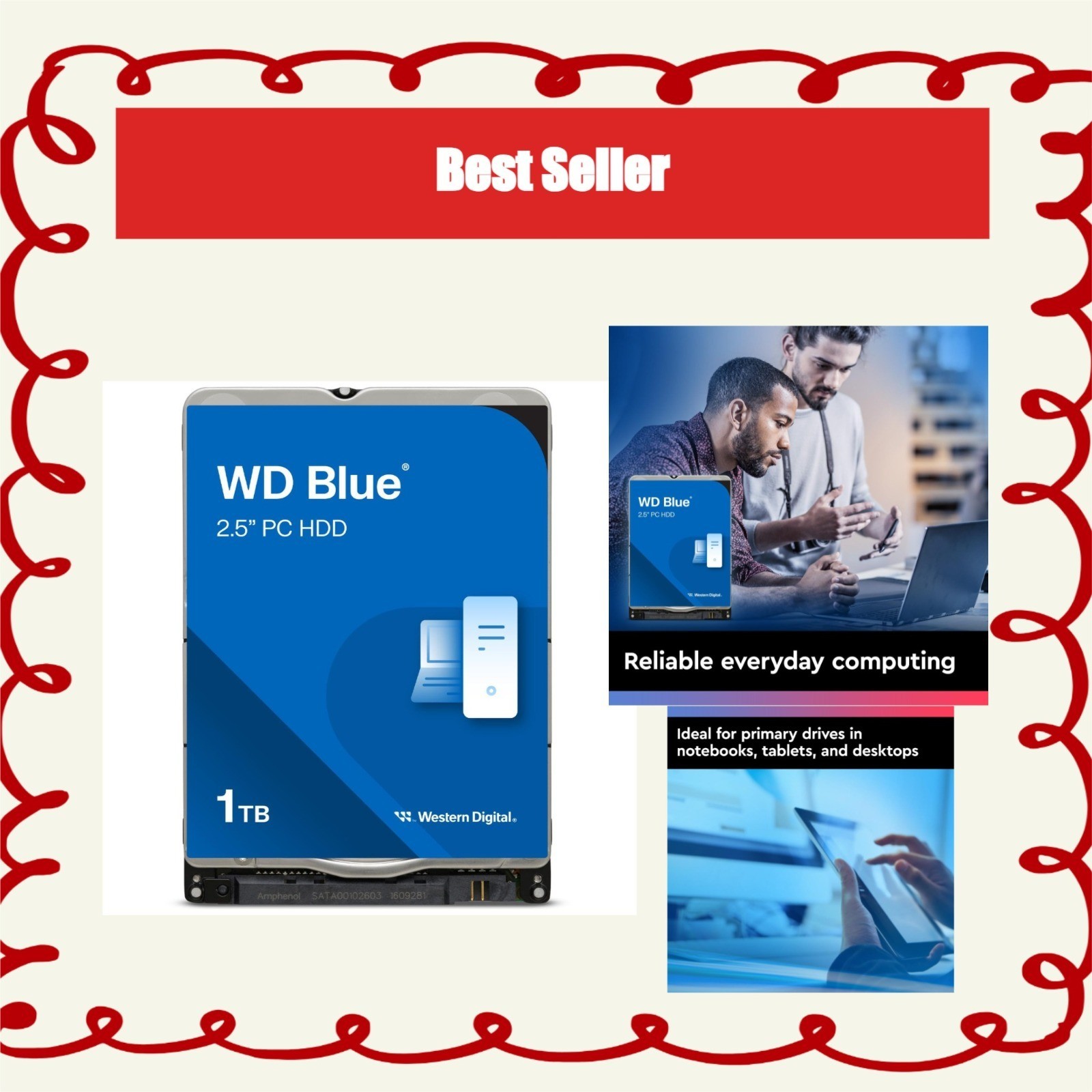 WD Blue 1TB 2.5" Portable Hard Drive 5400 RPM SATA 6 Gb/s
