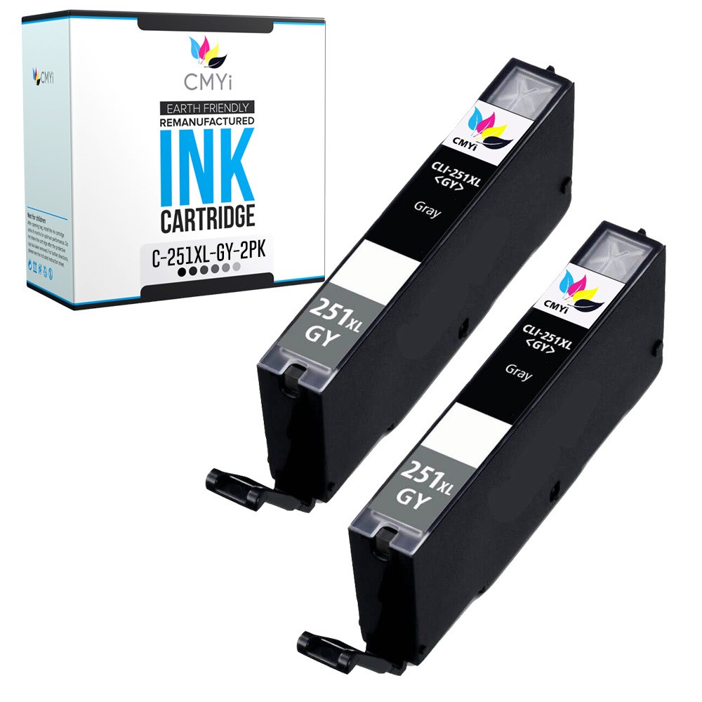 CMYi 2-Pack CLI-251XL Gray Ink Cartridges for Canon PIXMA MG6320 MG6620 MG7120