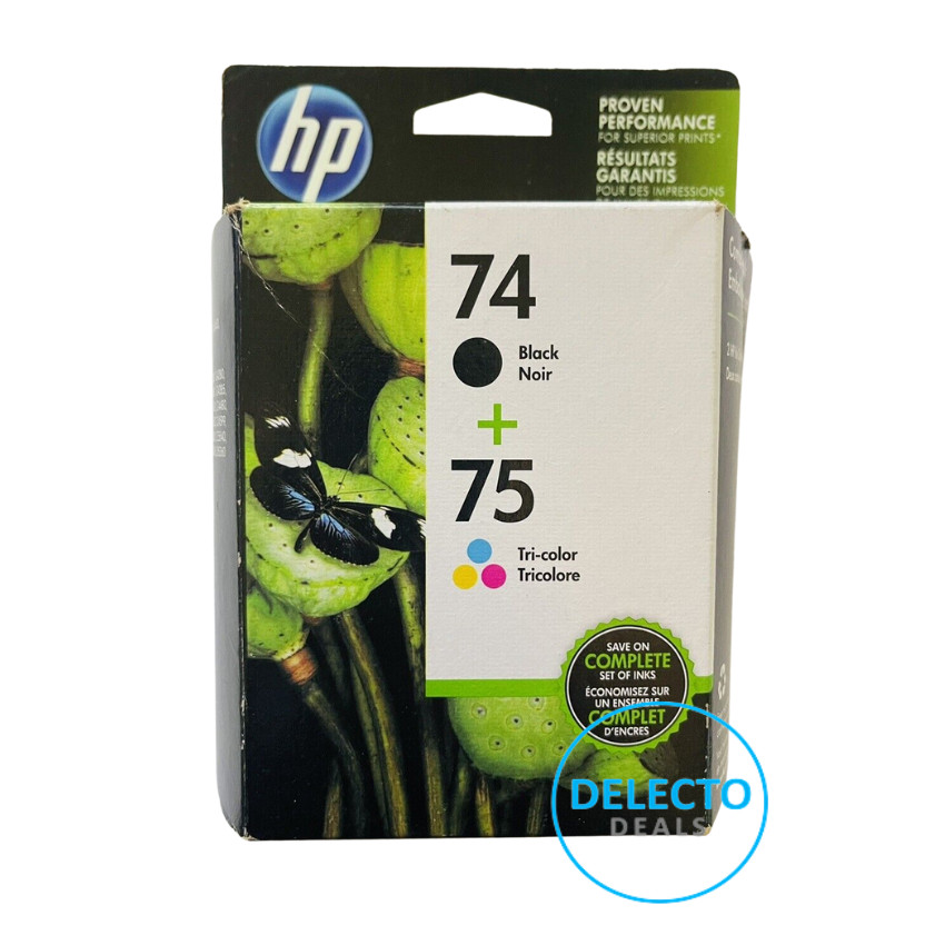 GENUINE HP 74 Black & 75 Tri-Color Ink Cartridges CB335WN, CB337WN SEALED Box