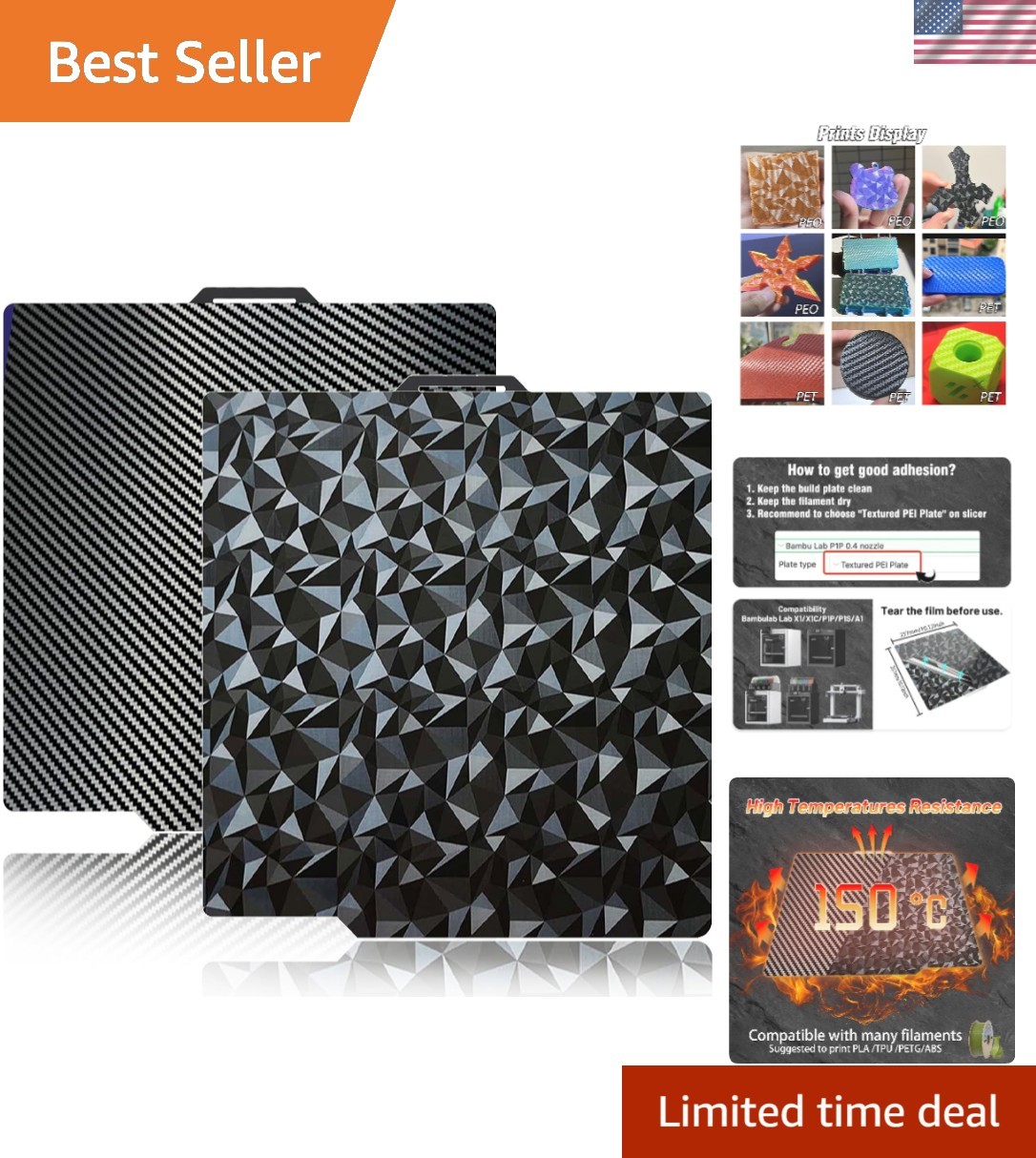 Versatile Double-Sided 3D Printer Build Plate 257x257mm for Bambu Lab Machines