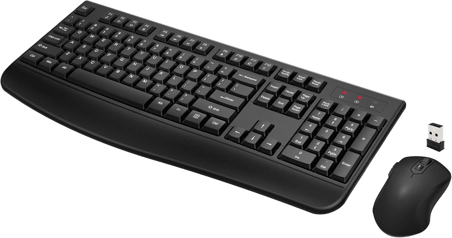 Wireless Keyboard and Mouse Combo, Full-Sized 2.4GHz with Comfortable Palm Rest