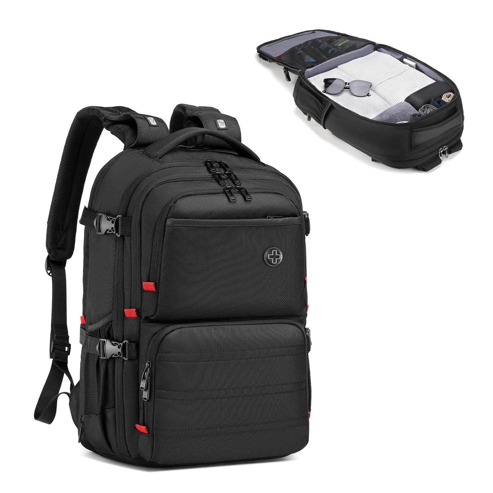 CROSSGEAR Travel Carry On Backpack, 40L Expandable Large Laptop Large, Black