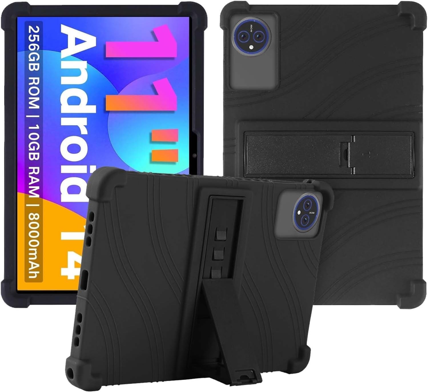Case for FEONAL 11 inch Android 14 Tablet Kids Friendly Silicone Stand Cover