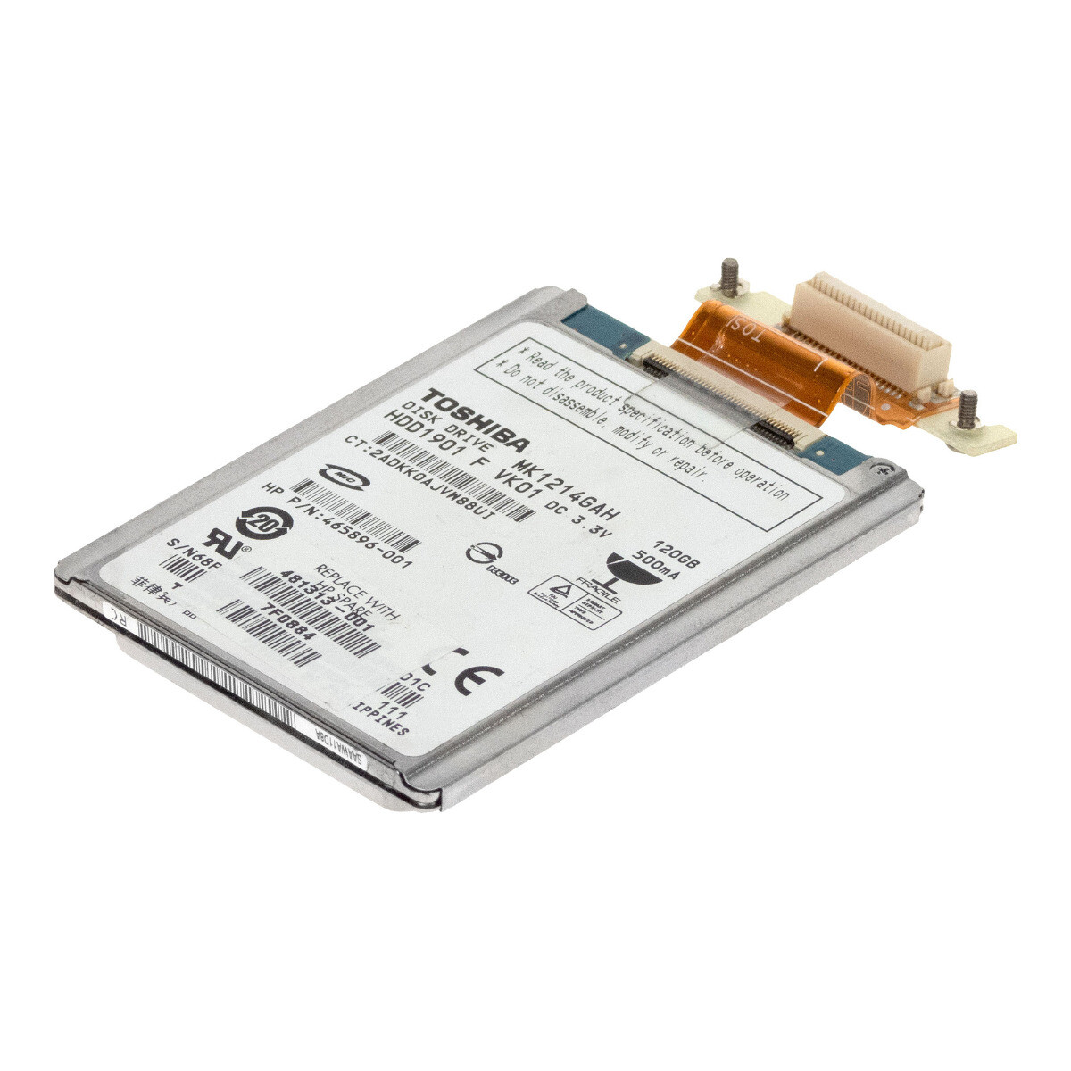 HARD DRIVE TOSHIBA MK1214GAH 120GB 4.2K 8MB ATA ZIF 1.8'' 465896-001