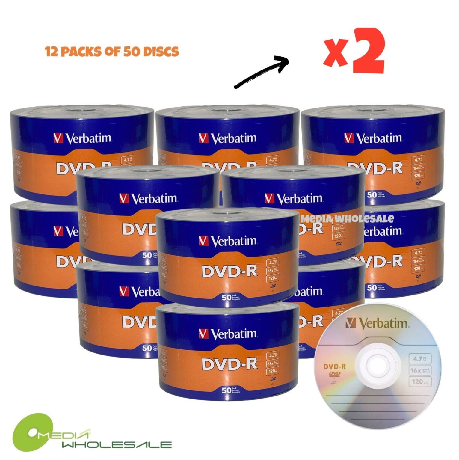 1200 VERBATIM Blank 16X DVD-R DVDR Branded Logo 4.7GB Recordable Disc 97493